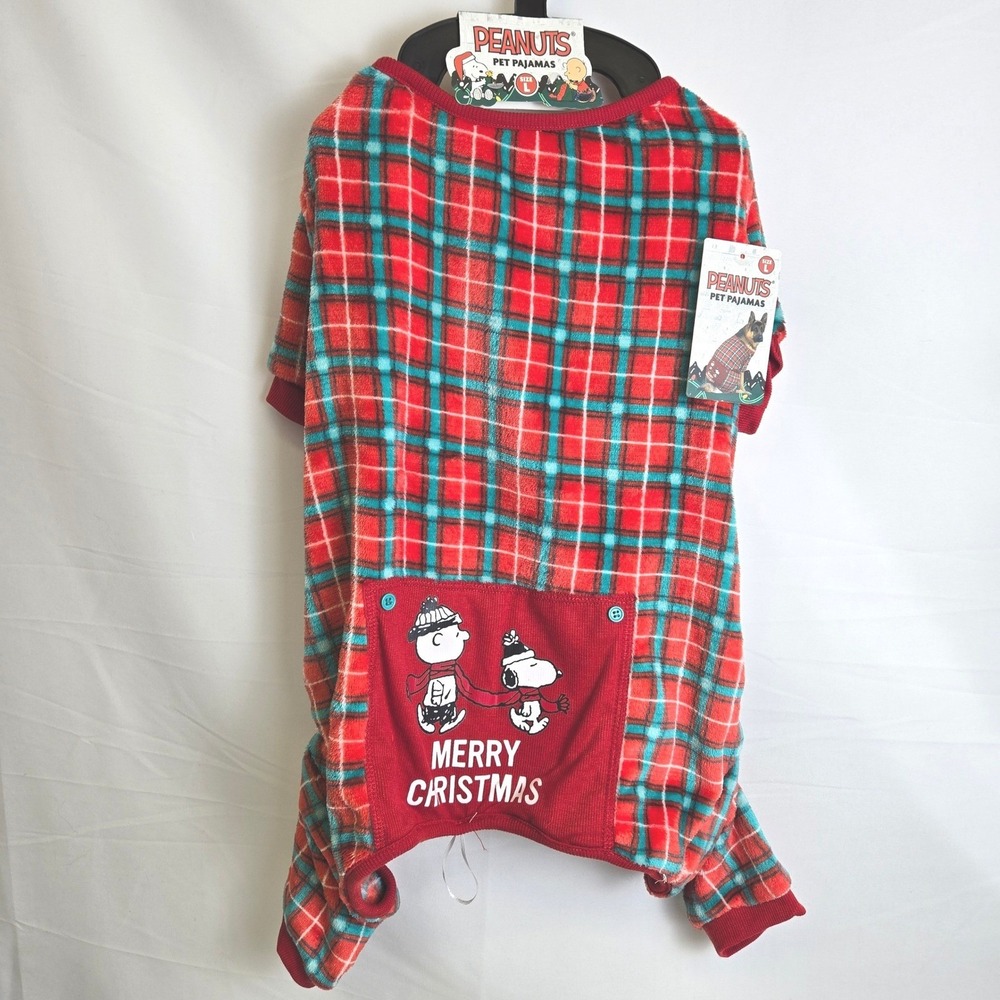 Peanuts Plaid Christmas Pet Dog Pajamas Large Length 17.5-18.5" Chest 29-31" New